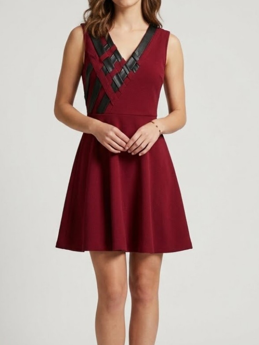 Sleeveless Red Mini Dress with Black Trim - Elegant Fit & Flare